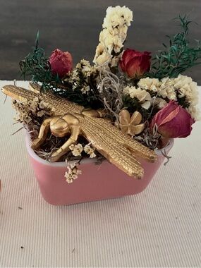 Pyrex custom floral dragonfly arrangement